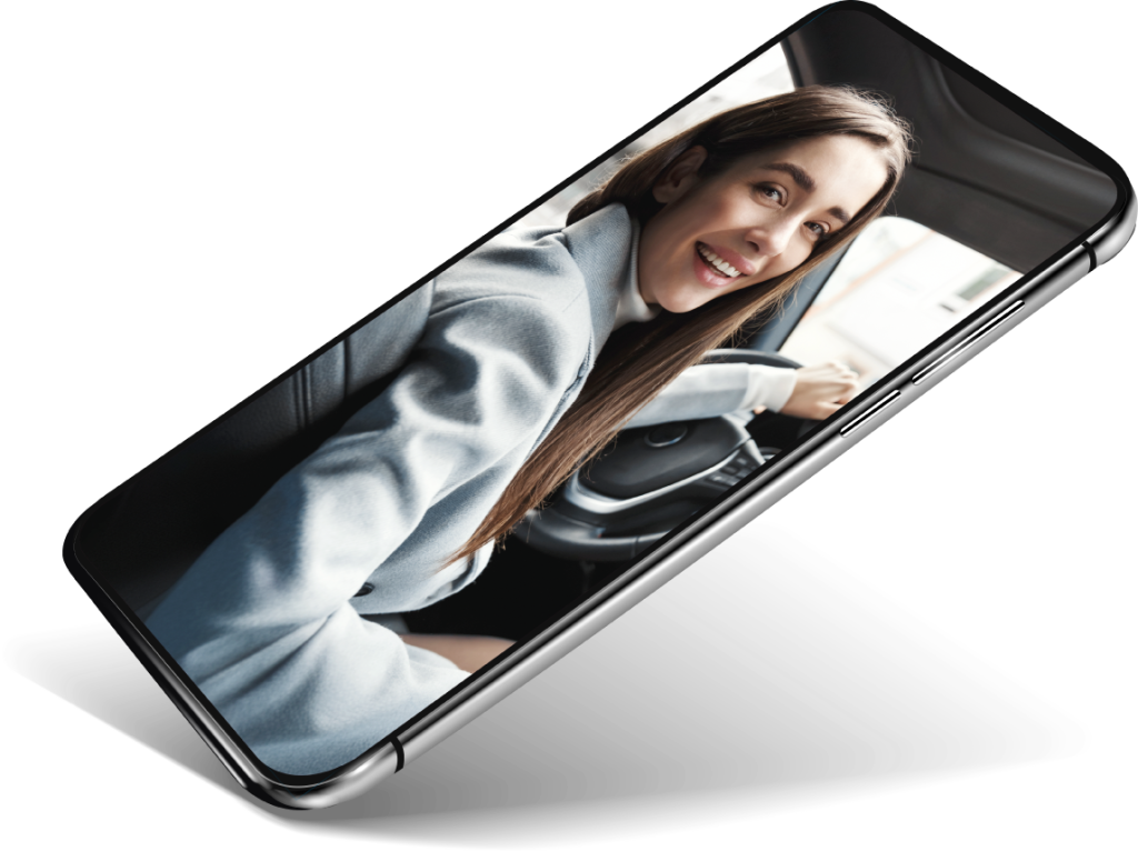 Handy - Das Lächeln einer Frau auf dem Hintergrundbild